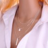 Collier femme en chaîne 3 couches pour femmes, Long pendentif Triangle ajouré, couleur or