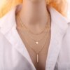 Collier femme en chaîne 3 couches pour femmes, Long pendentif Triangle ajouré, couleur or