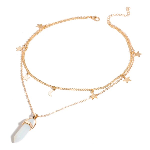 Collier femme en cristal tendance pour femmes, style bohème, hexagone, opale, pendentif