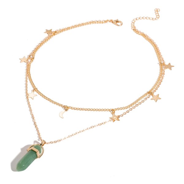 Collier femme en cristal tendance pour femmes, style bohème, hexagone, opale, pendentif