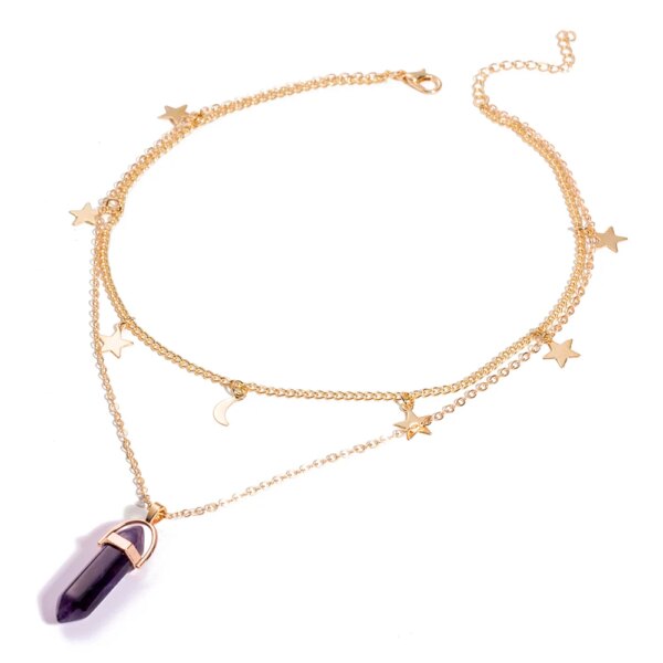 Collier femme en cristal tendance pour femmes, style bohème, hexagone, opale, pendentif