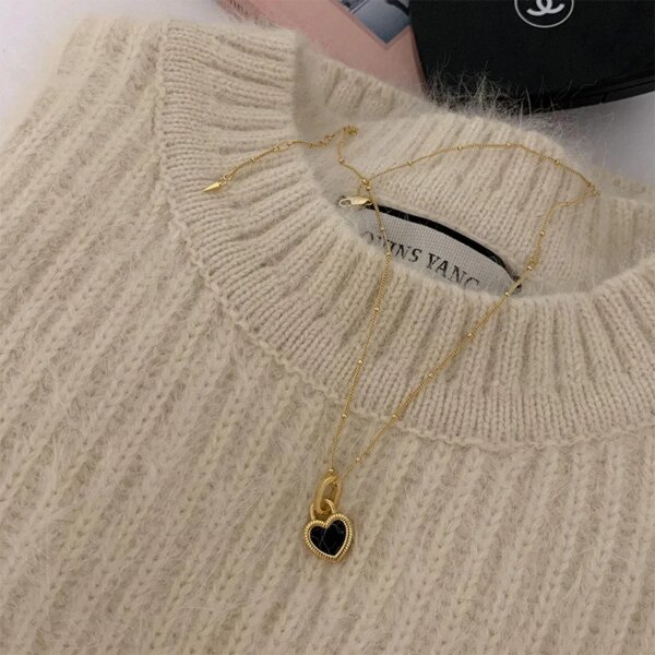 Collier femme Vintage avec pendentif en forme de cœur Double face pour femmes et filles, ras du cou