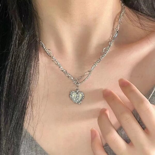Collier femme en forme de coeur gothique pour femmes, Vintage, ras du cou, clavicule, chaîne