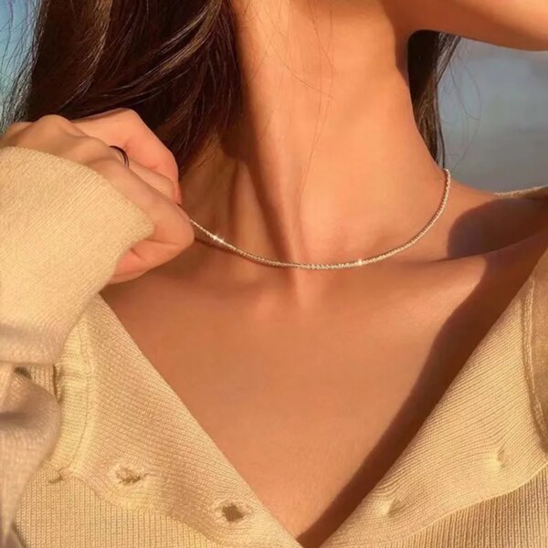 31929-a6610d.jpg Collier femme scintillant à la mode pour femmes, chaîne ras du cou en cristal brillant plaqué argent