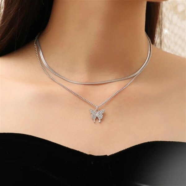 31988-a721bf.jpg Collier femme avec pendentif papillon noir en opale pour femmes, chaîne de perles brillantes