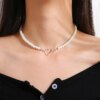 32034-c8e2d7.jpg Collier femme ras du cou en perles en forme de cœur pour femmes, élégant, coréen, pendentif, mode clavicule