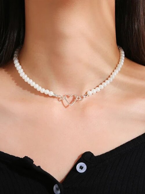 Collier femme ras du cou en perles en forme de cœur pour femmes, élégant, coréen, pendentif, mode clavicule