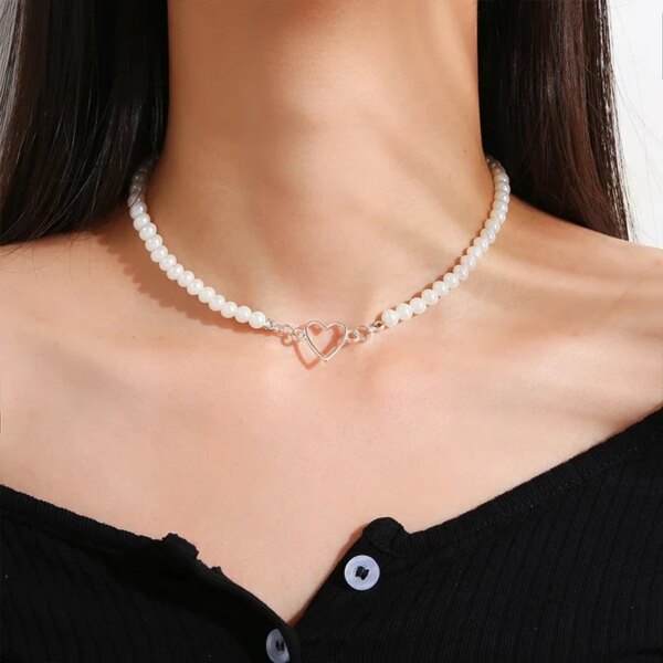 32034-c8e2d7.jpg Collier femme ras du cou en perles en forme de cœur pour femmes, élégant, coréen, pendentif, mode clavicule