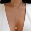 Collier femme bohèmes multicouches de couleur or et lune pour femmes, collier ras du cou avec fleur de Rose