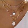 Collier femme bohèmes multicouches de couleur or et lune pour femmes, collier ras du cou avec fleur de Rose