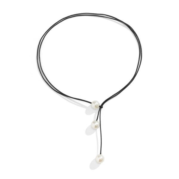 Collier femme Chaîne gothique en corde de couleur noire pour femmes, collier tendance en Imitation de perle