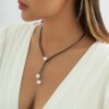Collier femme Chaîne gothique en corde de couleur noire pour femmes, collier tendance en Imitation de perle