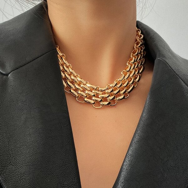 Collier femme ras du cou Punk pour femmes, Hip Hop, couleur or, collier à couches