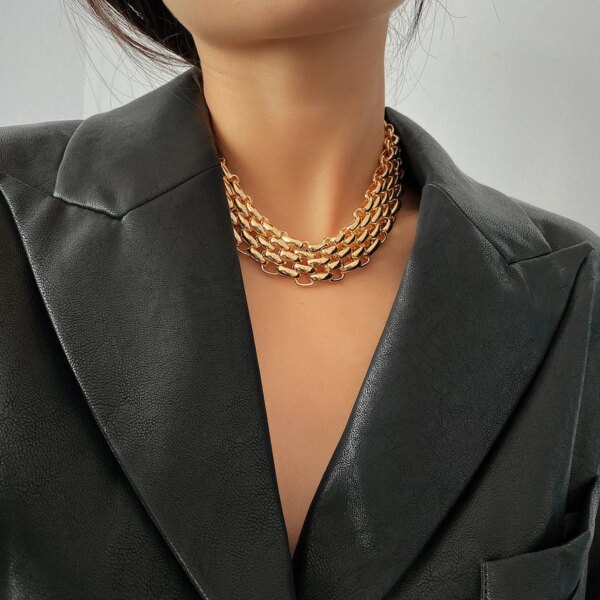 Collier femme ras du cou Punk pour femmes, Hip Hop, couleur or, collier à couches