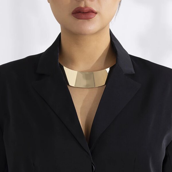 Collier femme ras du cou en métal pour femme, couleur or, Simple, large couple, bijoux, Punk