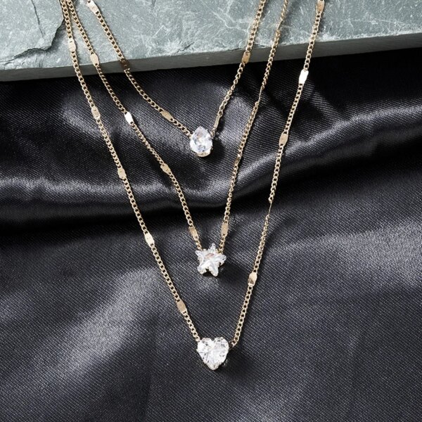 Collier femme multi-rangs Simple pour femmes, pendentif en forme d'étoile à cinq branches, goutte d'eau