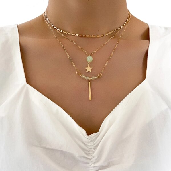 Collier Femme Multi-Rangs Simple – Pendentif Étoile