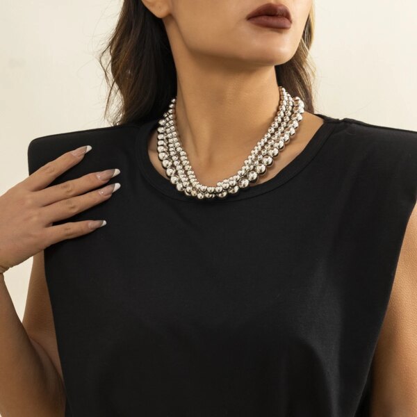 Collier femme ras du cou court avec chaîne de perles superposées pour femmes, couleur or