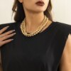 Collier femme ras du cou court avec chaîne de perles superposées pour femmes, couleur or