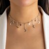 Collier femme avec pendentif étoile et lune pour femmes, chaîne à maillons, couleur or