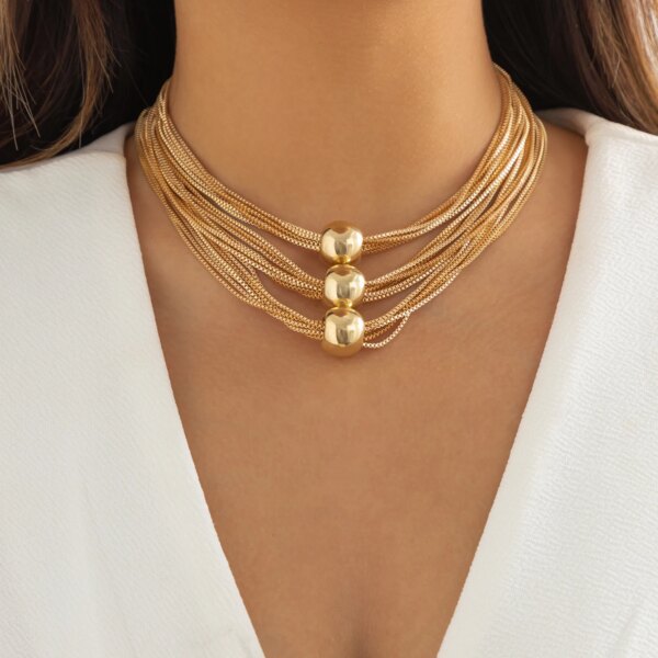 Collier femme ras du cou multi-couches pour femmes, en matériau CCB exagéré, grande boule
