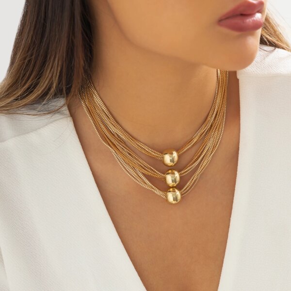Collier femme ras du cou multi-couches pour femmes, en matériau CCB exagéré, grande boule