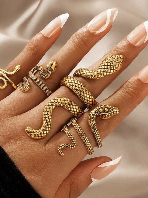 Bague fantaisie femme serpent Vintage pour femmes, ensemble de bagues gothiques