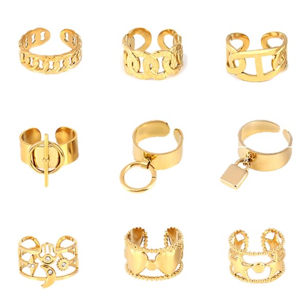 Bague fantaisie femme en Acier Inoxydable, Anneau Large de Punk Géométrique Rond Ouvert