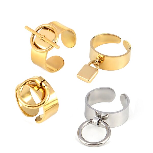 Bague fantaisie femme en Acier Inoxydable, Anneau Large de Punk Géométrique Rond Ouvert