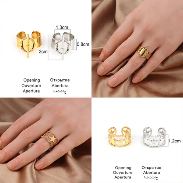 Bague fantaisie femme en Acier Inoxydable, Anneau Large de Punk Géométrique Rond Ouvert