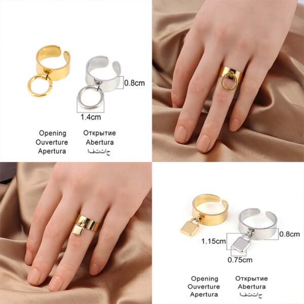 Bague fantaisie femme en Acier Inoxydable, Anneau Large de Punk Géométrique Rond Ouvert