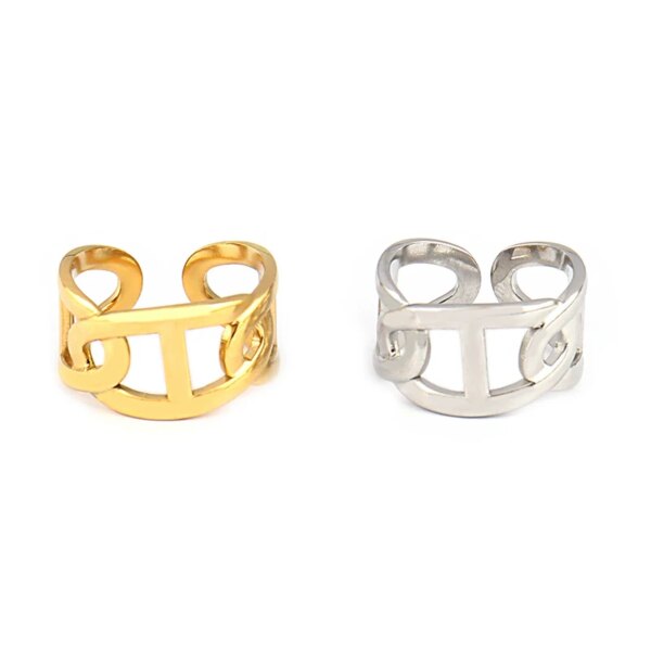 Bague fantaisie femme en Acier Inoxydable, Anneau Large de Punk Géométrique Rond Ouvert