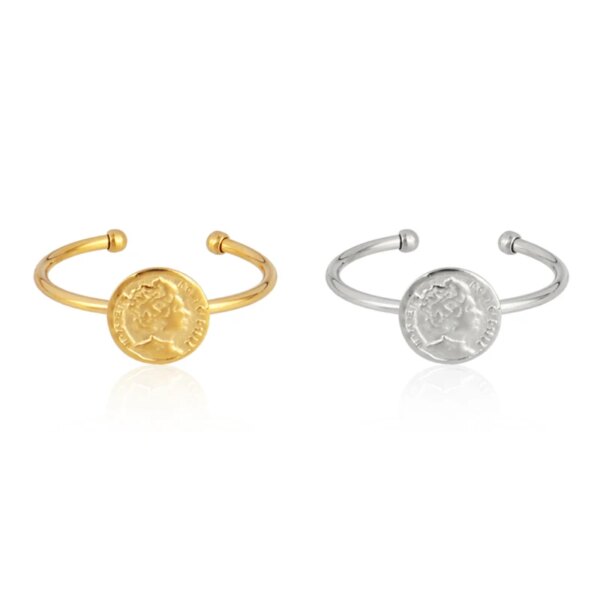 Bague fantaisie femme en Acier Inoxydable, Anneau Large de Punk Géométrique Rond Ouvert