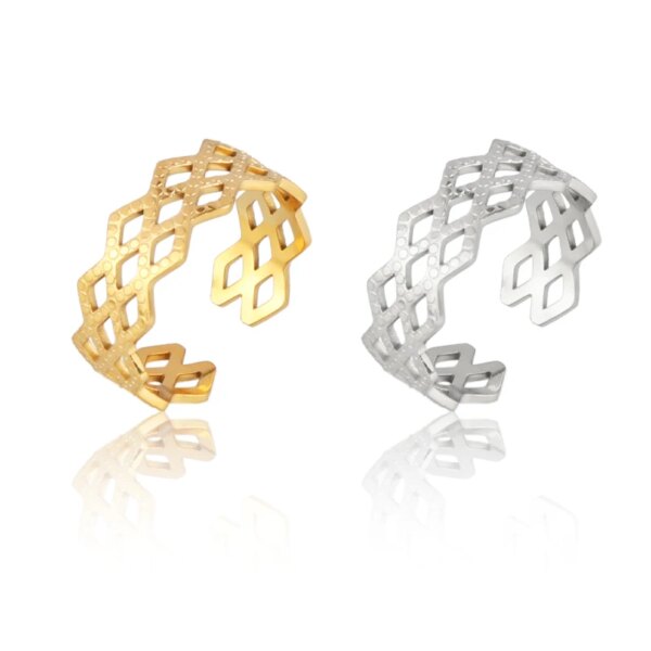 Bague fantaisie femme en Acier Inoxydable, Anneau Large de Punk Géométrique Rond Ouvert