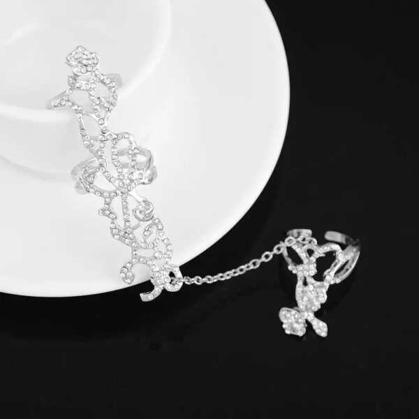 Bague fantaisie femme – anneau à maillons avec chaîne et strass