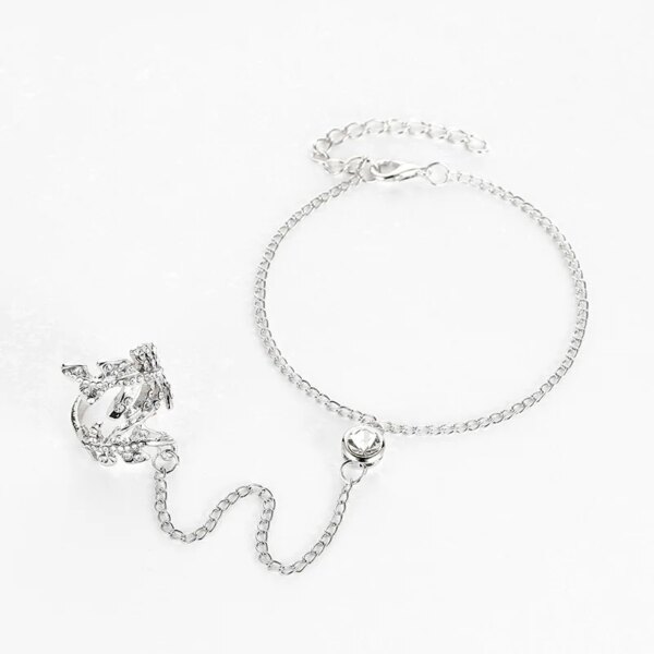 Bague fantaisie femme – anneau à maillons avec chaîne et strass