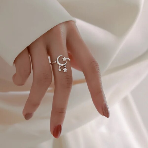 Bague fantaisie femme en argent Sterling 925 avec pompon lune pour femme
