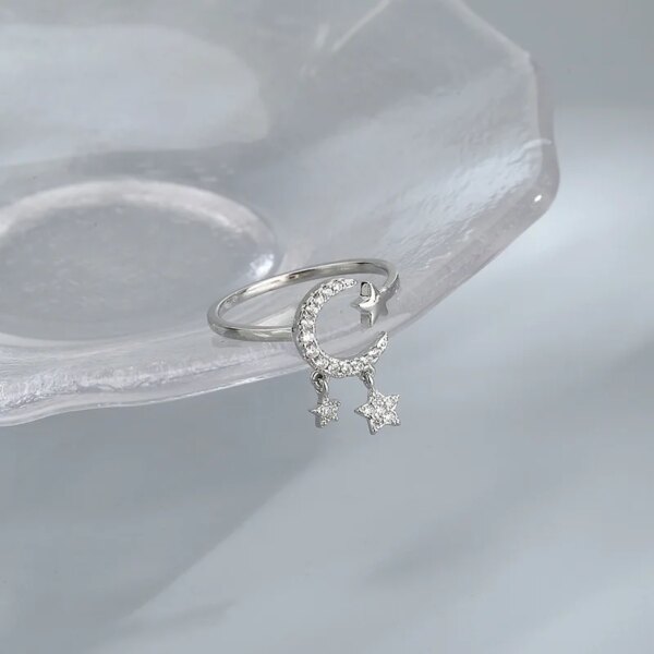 Bague fantaisie femme en argent Sterling 925 avec pompon lune pour femme