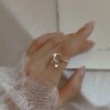 Bague fantaisie femme en argent Sterling 925 avec pompon lune pour femme