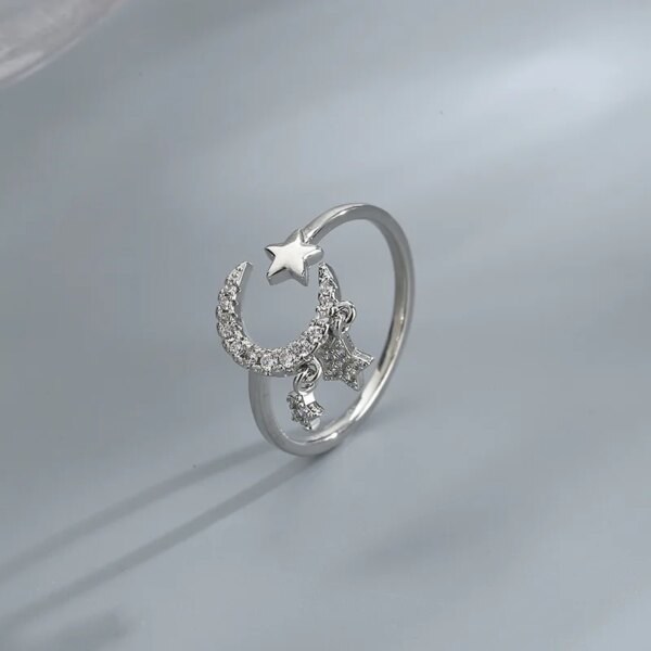 Bague fantaisie femme en argent Sterling 925 avec pompon lune pour femme
