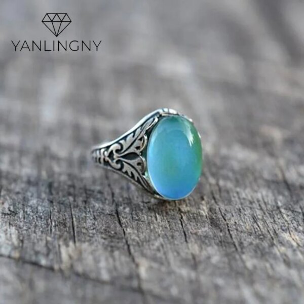 Bague fantaisie femme ovale rétro Vintage pour femmes, anneau d'humeur à couleur changeante