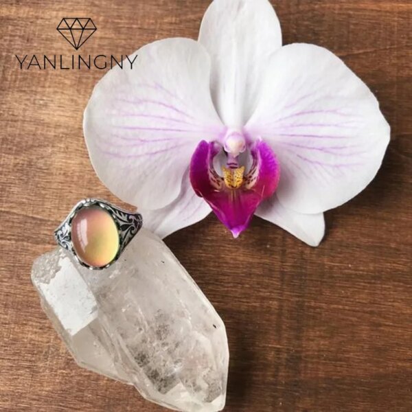 Bague fantaisie femme ovale rétro Vintage pour femmes, anneau d'humeur à couleur changeante