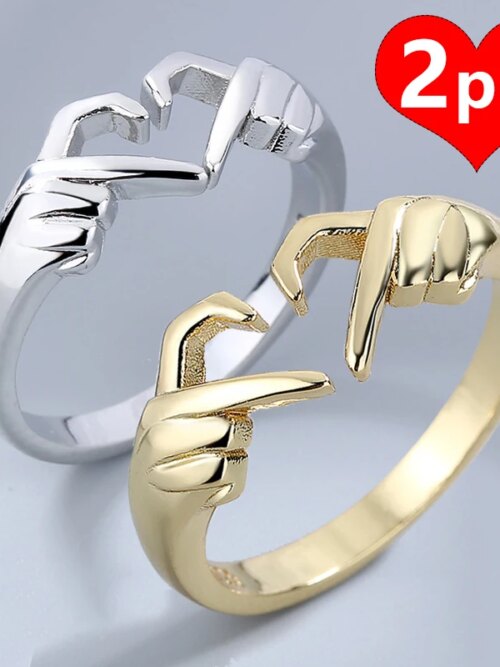 Bague de promesse de Couple en acier avec Double cœur gravé, 2 pièces, bijoux de mode