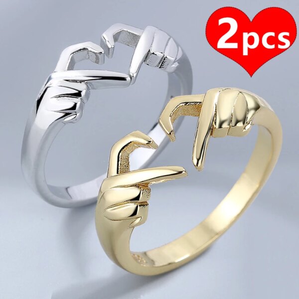 Bague de promesse de Couple en acier avec Double cœur gravé, 2 pièces, bijoux de mode
