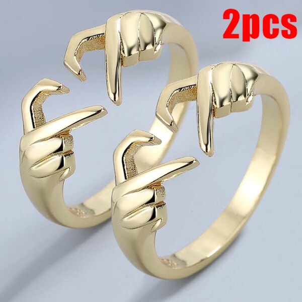 Bague de promesse de Couple en acier avec Double cœur gravé, 2 pièces, bijoux de mode