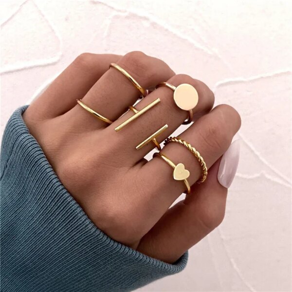 Bague fantaisie femme ensemble de bagues en forme de cœur pour femmes, Vintage