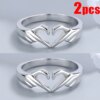 Bague de promesse de Couple en acier avec Double cœur gravé, 2 pièces, bijoux de mode