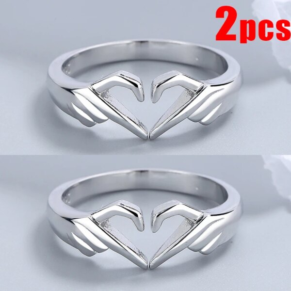Bague de promesse de Couple en acier avec Double cœur gravé, 2 pièces, bijoux de mode