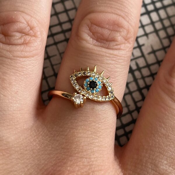 Bague fantaisie femme porte-bonheur mauvais œil bleu turc pour femmes