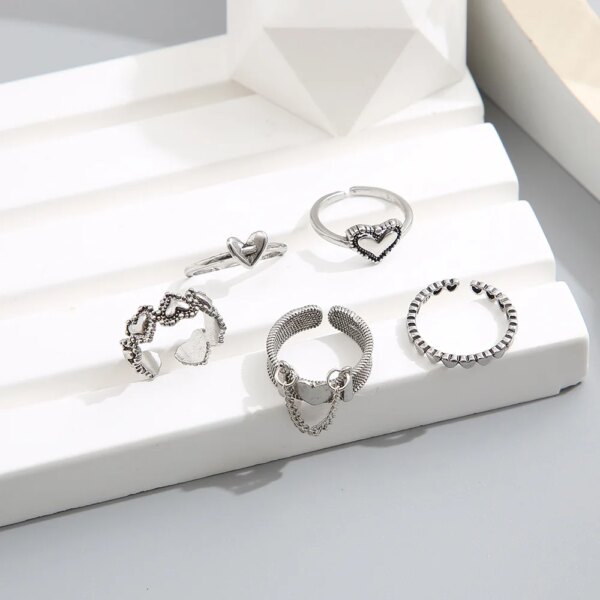 Bague fantaisie femme en forme de cœur géométrique pour femmes, ensemble de 5 pièces